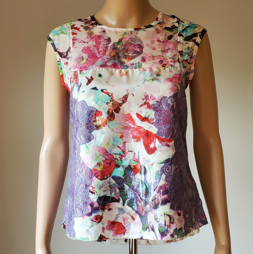 Nicole Miller Artelier Floral Sleeveless Top